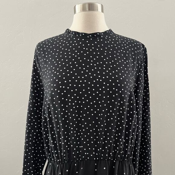 Warehouse UK Polka Dot Dress Women's Size 12 Black Cut-Out Long Sleeve Stretch - Picture 6 of 12